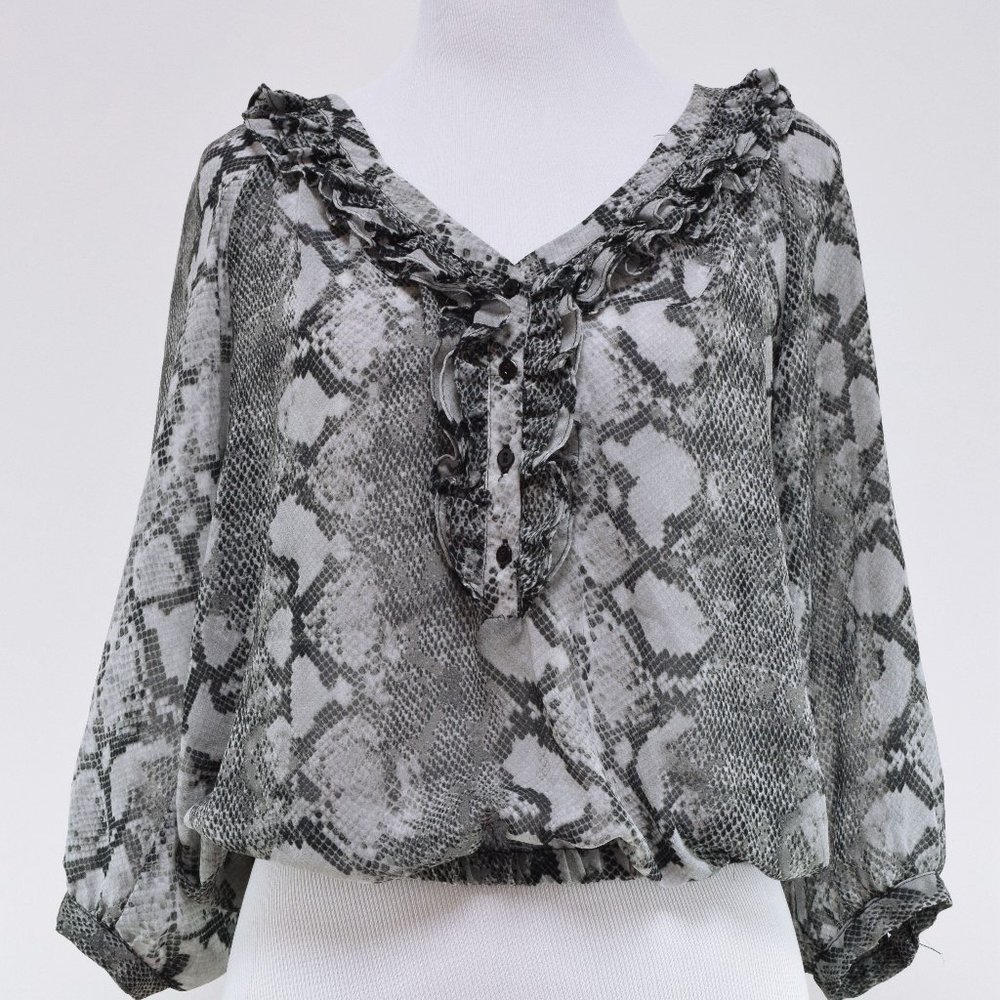ZARA Women's Size S Gray Cropped Semi-Sheer Blouse Top Shirt 3/4 Sleeves